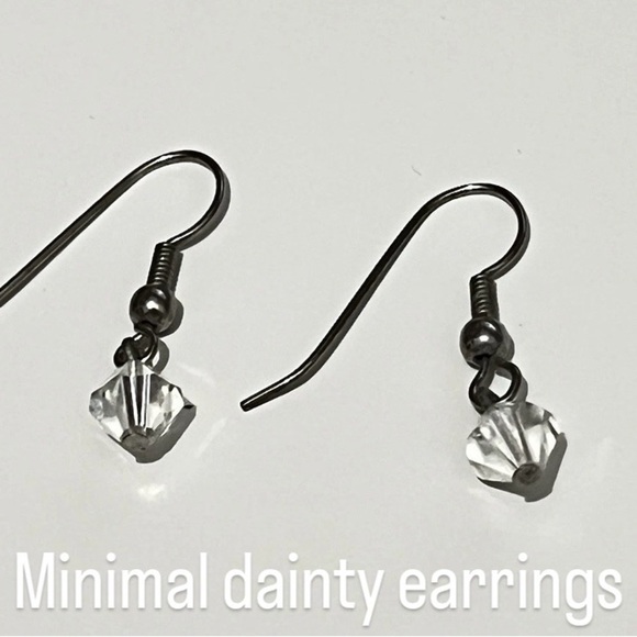Dainty Minimalist Elegant Geometric cut Crystal hook Earrings - Picture 2 of 4